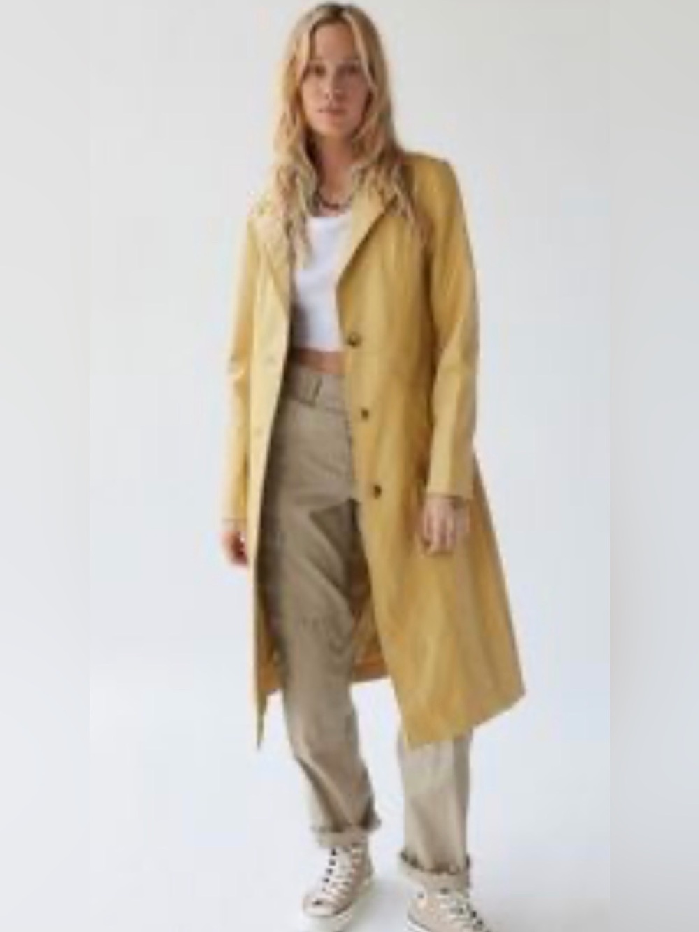 NWT Urban Outfitters Lara Vegan Yellow Trench Coat